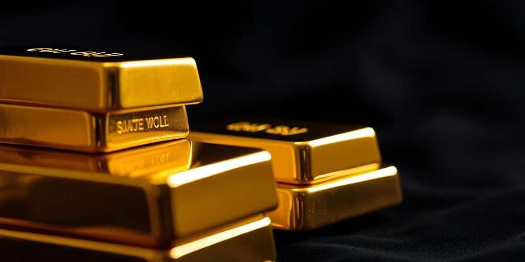 Barres d'or brillantes sur fond sombre.