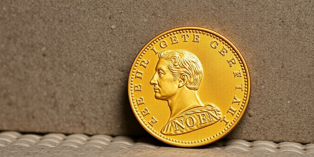 Pièce en or Napoléon français sur fond texturé.
