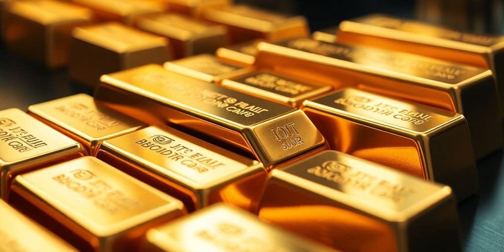 Lingots d'or empilés, brillants et luxueux.