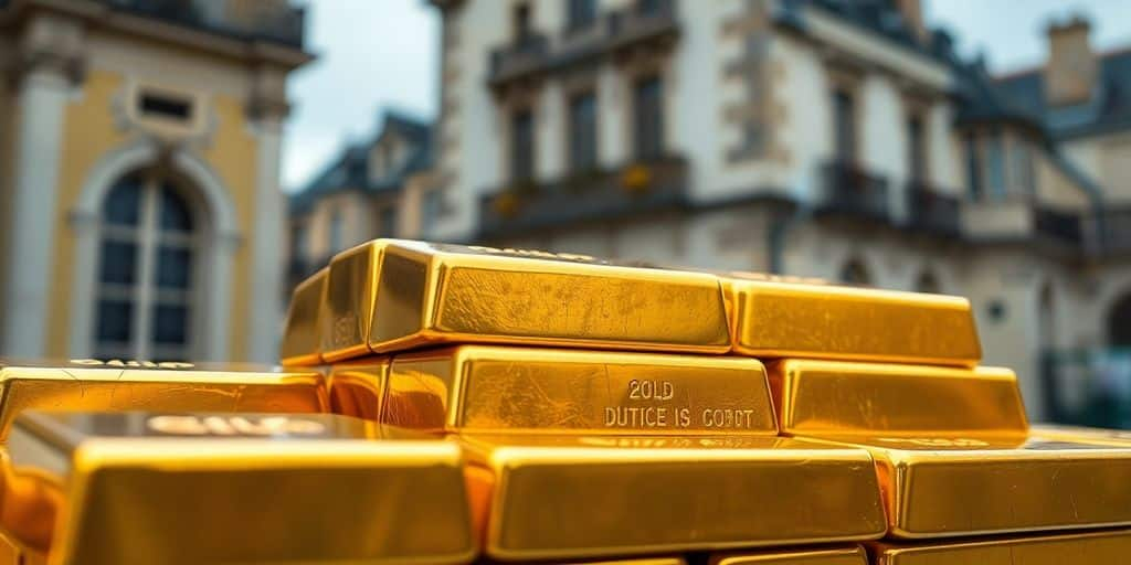 Des lingots d'or empilés sur un fond flou.