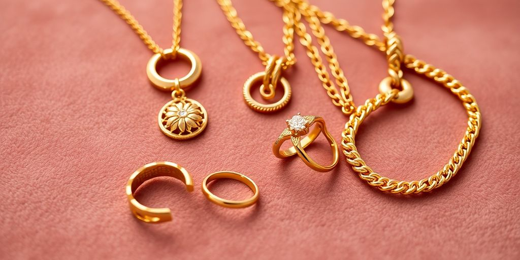 Bijoux en or élégants sur un fond en velours.