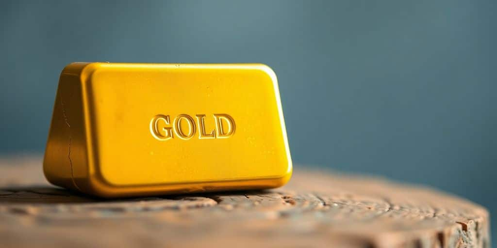 Barre d'or sur une surface en bois