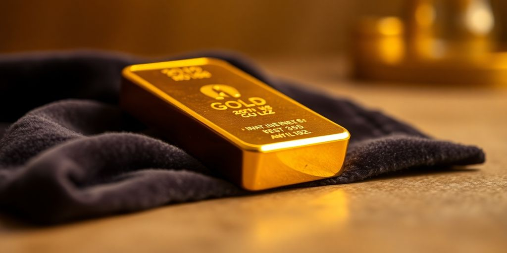 Un lingot d'or sur un tissu en velours.