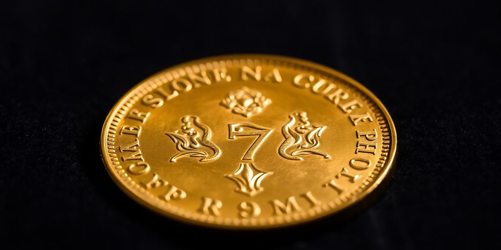 Pièce de Napoléon en or sur fond sombre.