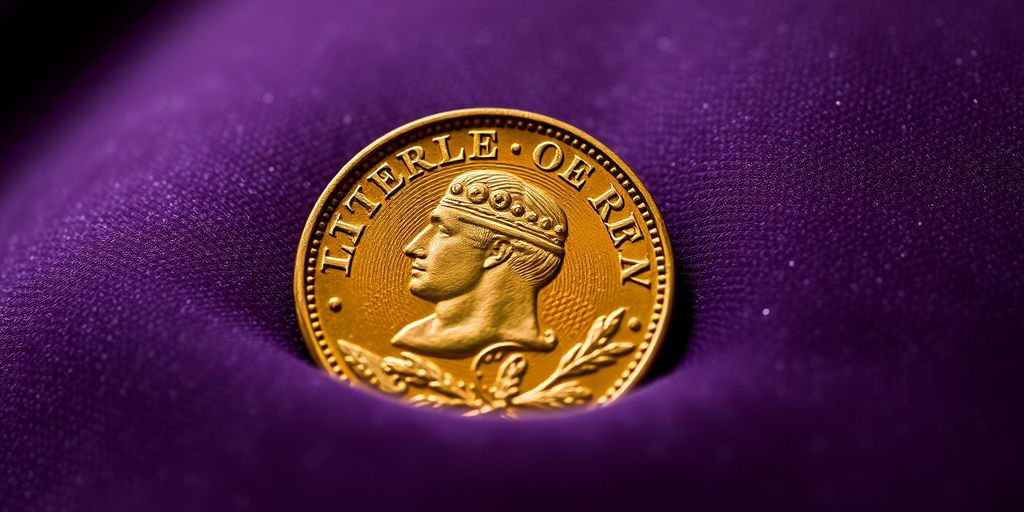 Pièce de Napoléon en or sur un fond luxueux.