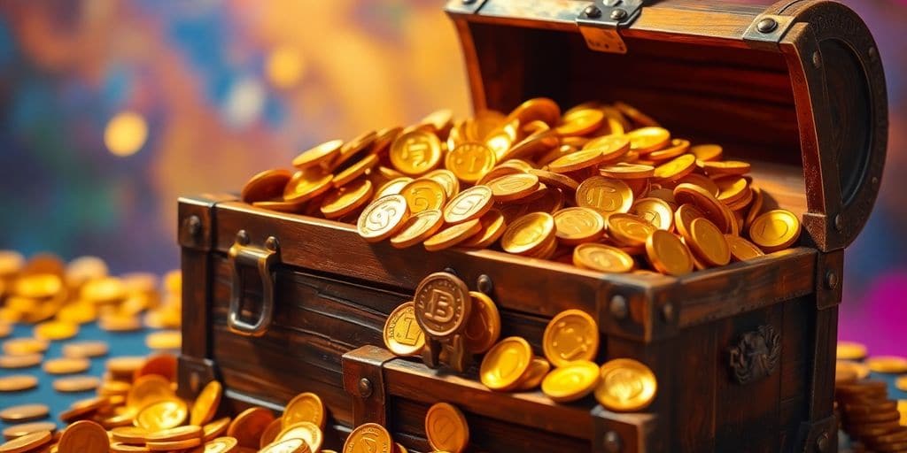 Coffre au trésor rempli de pièces d'or.