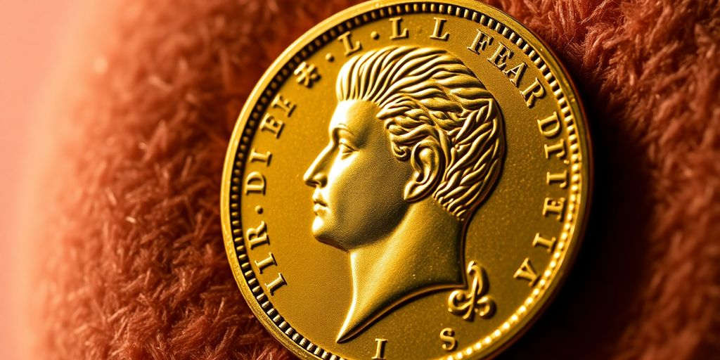 Pièce en or Napoléon sur un fond en velours.
