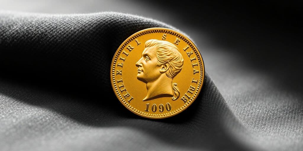 Pièce de Napoléon en or sur tissu velours.