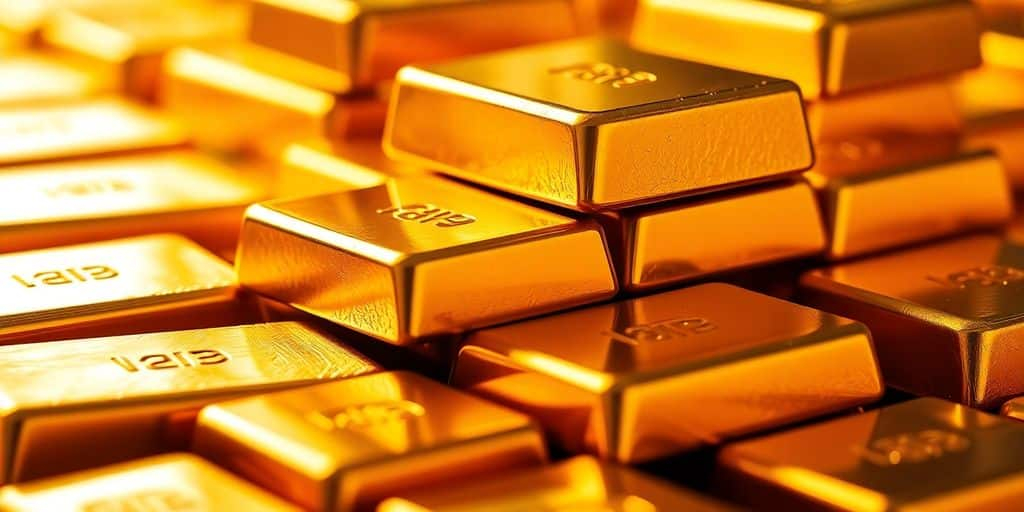 Des lingots d'or empilés, brillants et luxueux.