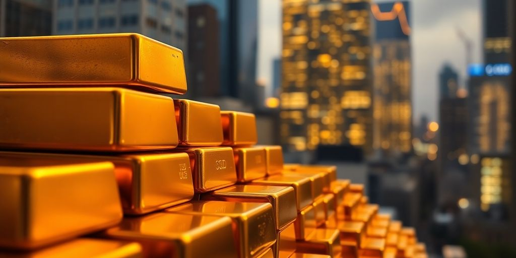 Des lingots d'or empilés avec un fond flou.