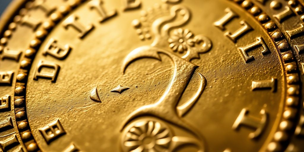 Monnaie Napoléon en or avec motif gravé.