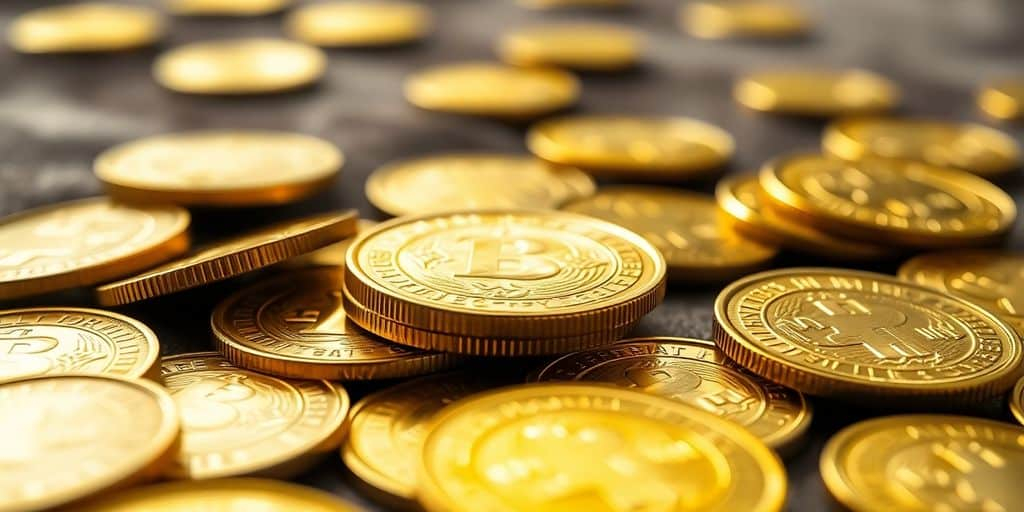 Des pièces d'or sur un fond en velours.