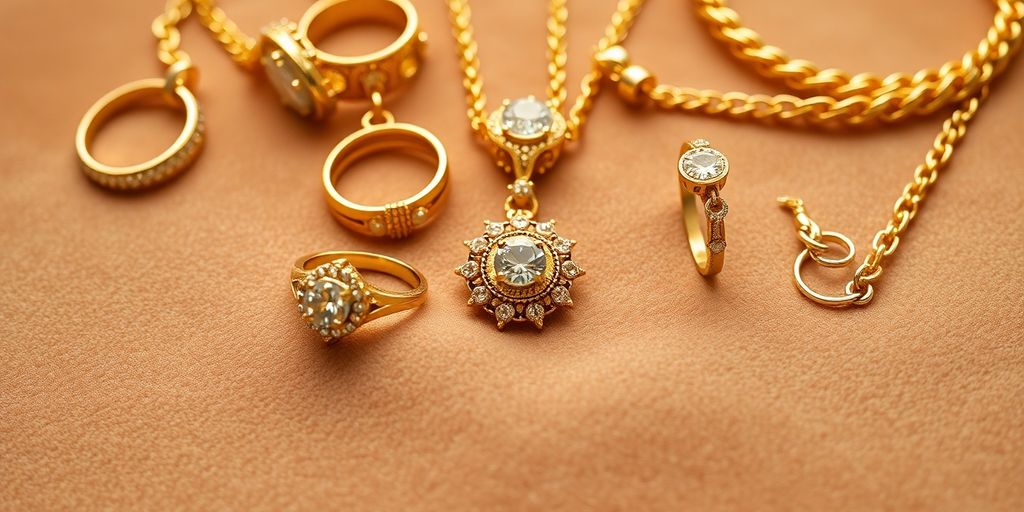 Bijoux en or sur un fond en velours.