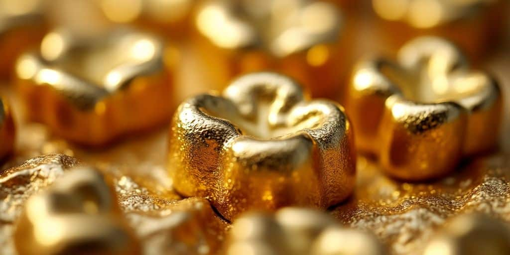 Image de pièces d'or dentaire brillantes.