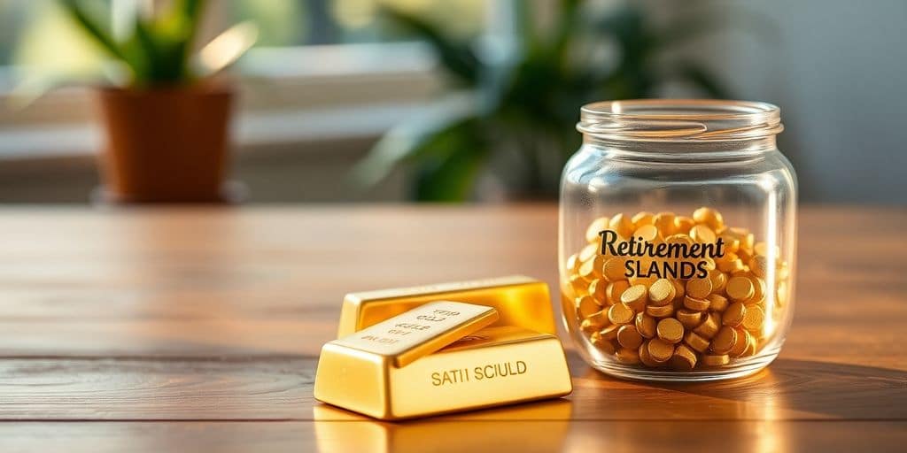 Lingot d'or et tirelire pour la retraite.