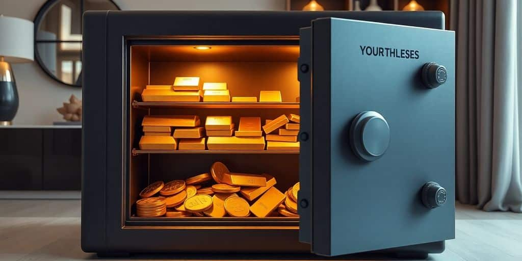 Coffre-fort moderne avec des lingots d'or à l'intérieur.