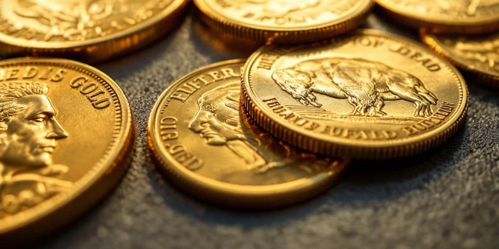 Des pièces d'or américaines sur une surface texturée.