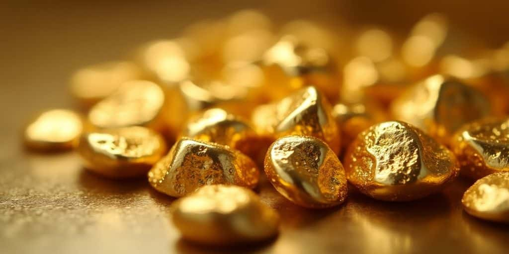 Des morceaux d'or dentaire brillants sur une surface.