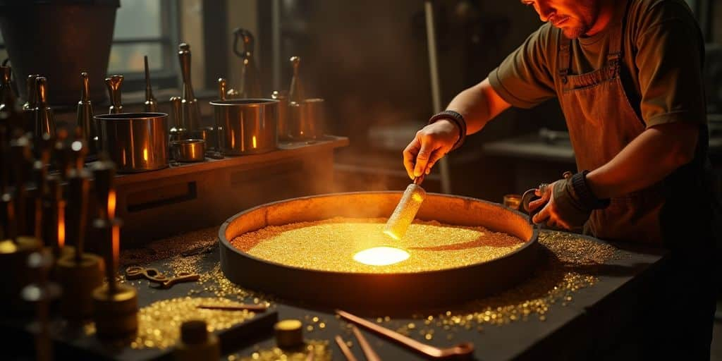 Traitement de l'or dentaire dans une fonderie.