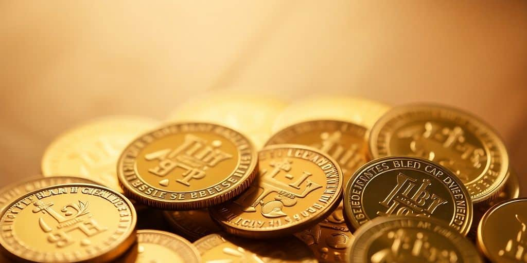 Pièces d'or brillantes sur un fond flou.