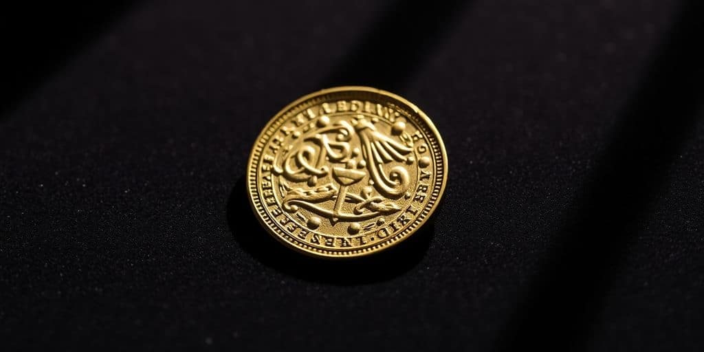 Pièce d'or ancienne sur un fond en velours.
