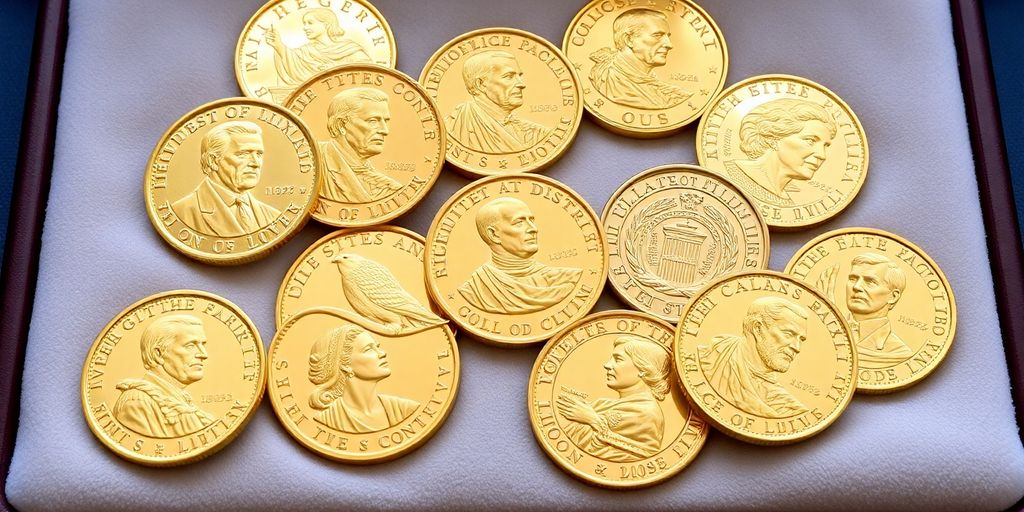 Collection de pièces d'or commémoratives modernes.