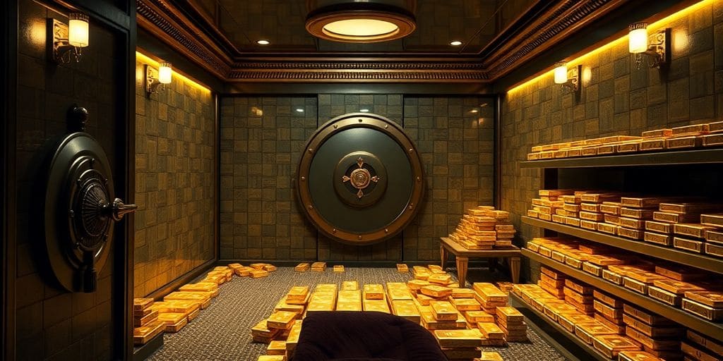 Coffre-fort privé rempli de lingots d'or.