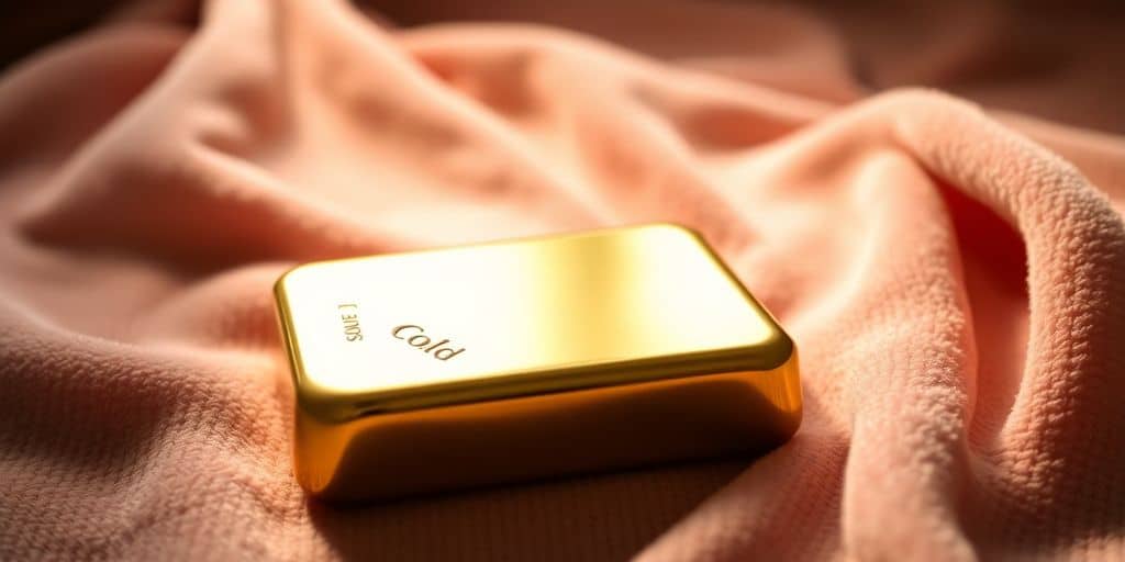 Barre d'or sur un tissu en velours.