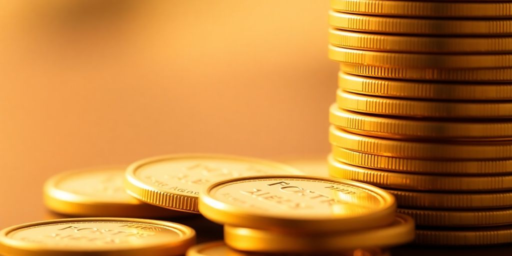 Pièces d'or empilées sur un fond flou.