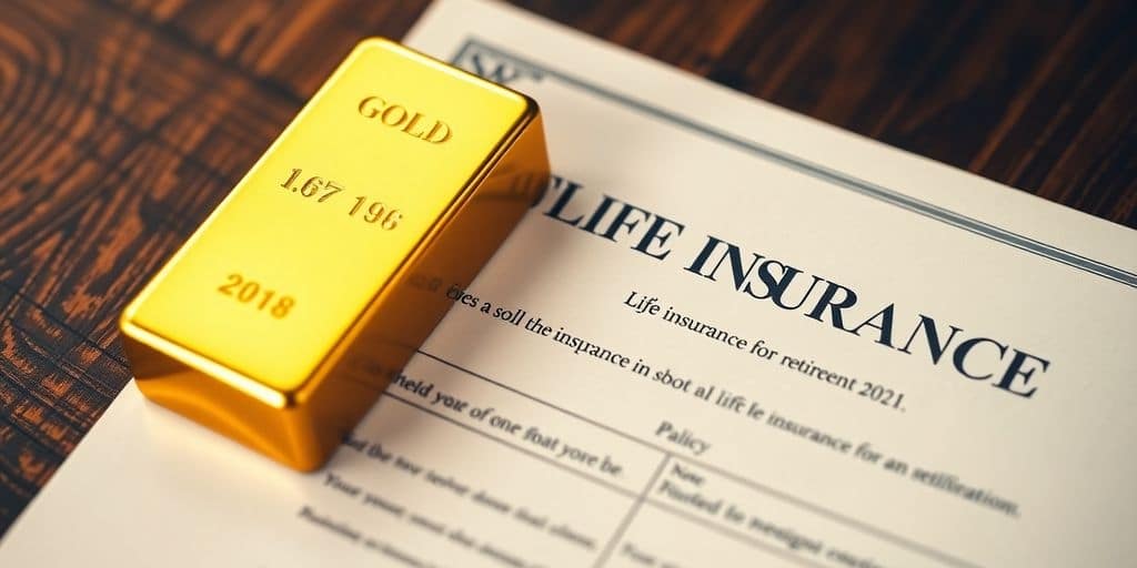 Barre d'or et police d'assurance-vie sur une table.