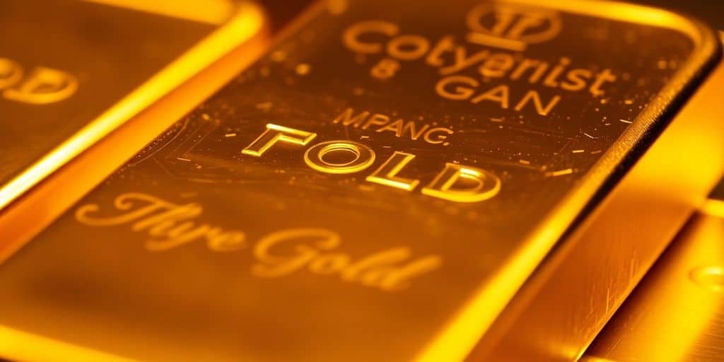 Barre d'or brillante sur fond flou.