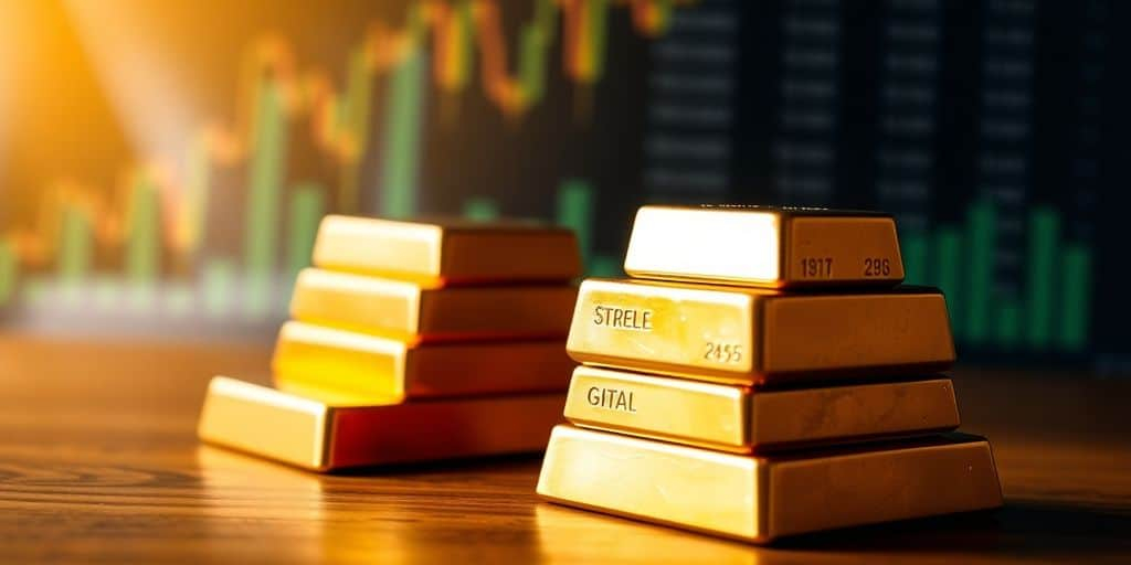 Des barres d'or empilées sur une table en bois.