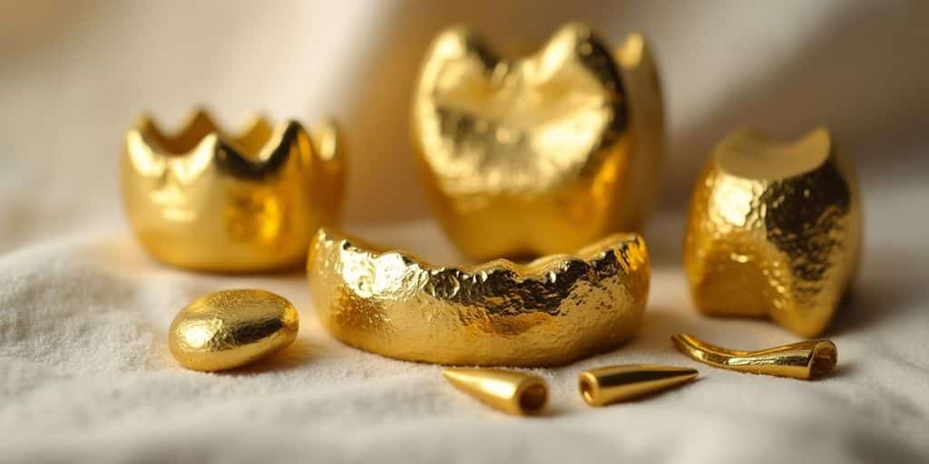 Collection d'or dentaire sur un tissu doux.