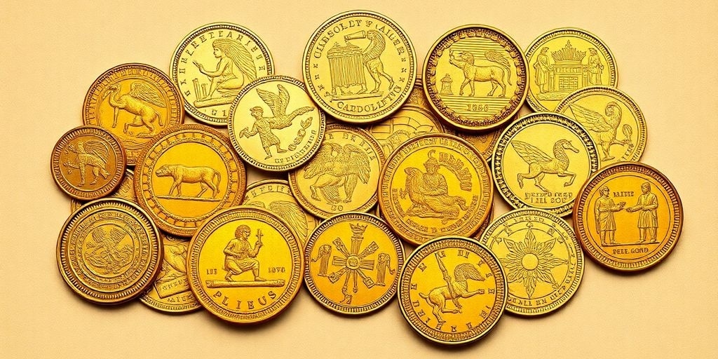 Pièces d'or anciennes de différentes civilisations.