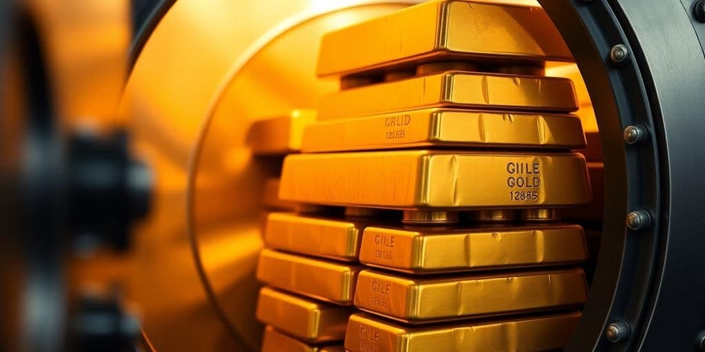 Des lingots d'or empilés dans un coffre-fort.