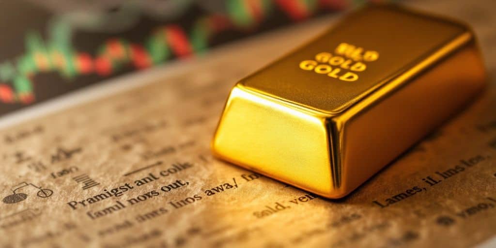Un lingot d'or brillant sur une surface texturée.