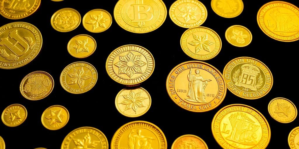 Collection de pièces d'or sur un fond velouté.