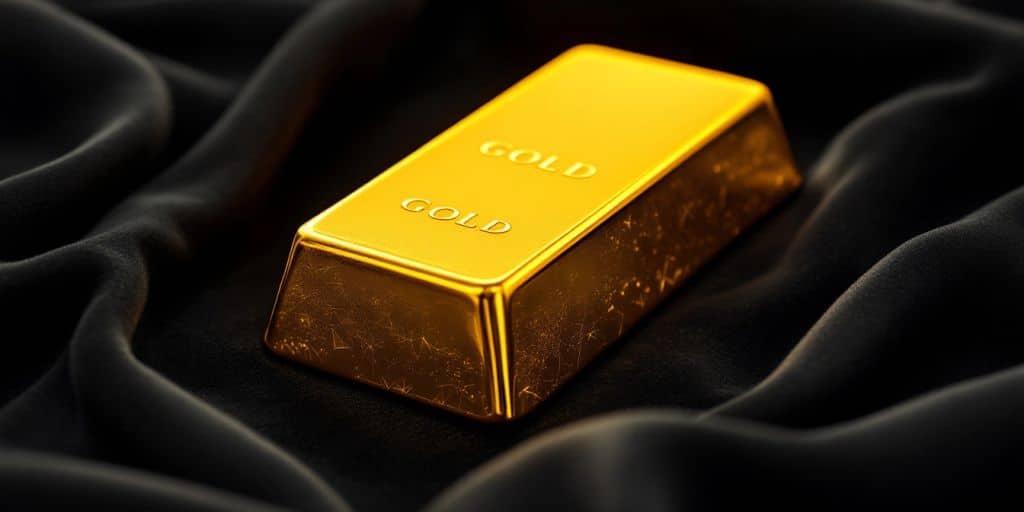 Barre d'or sur un tissu en velours noir.