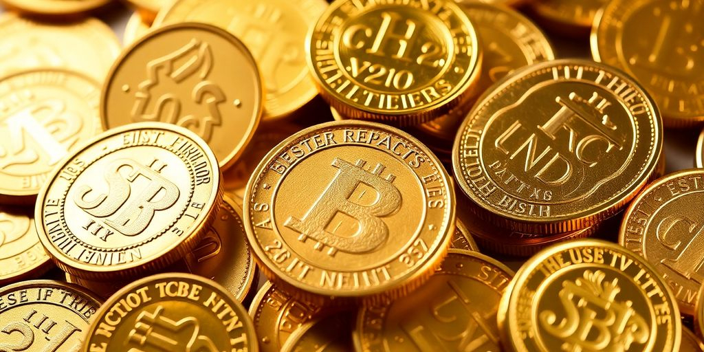 Pièces d'or brillantes de différentes tailles et designs.