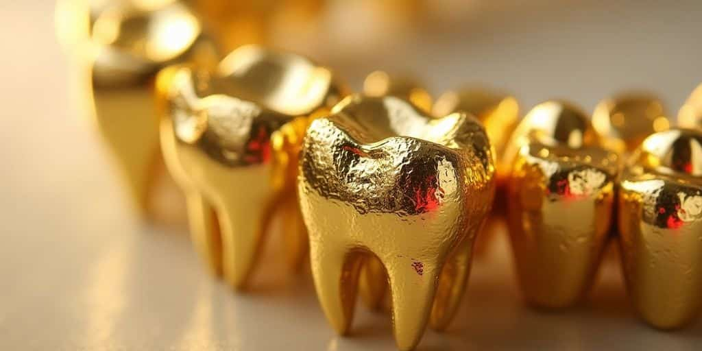 Couronnes et fillings en or dentaire brillants
