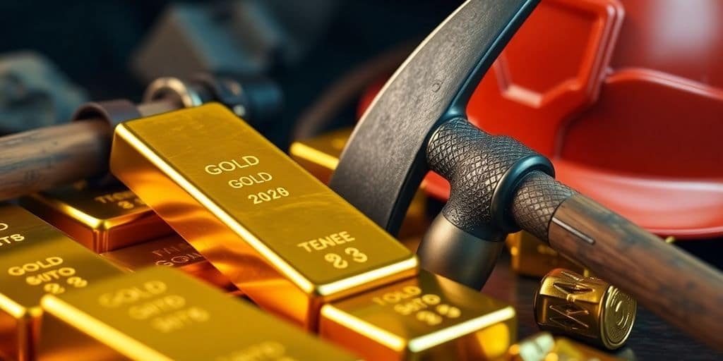 Lingots d'or et outils de minage pour la retraite.