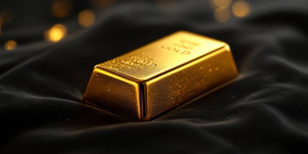 Barre d'or sur un fond en velours sombre.