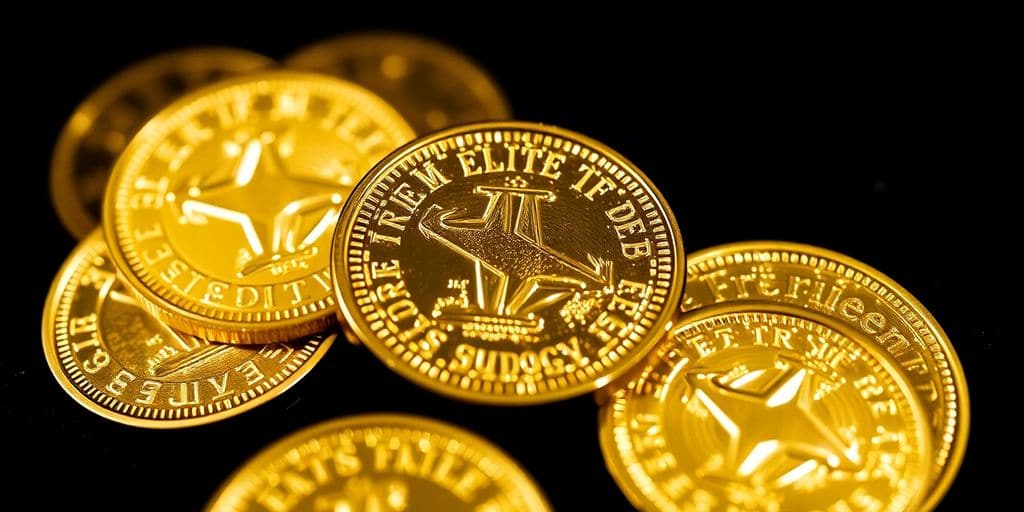 Pièces en or brillantes sur un fond noir.