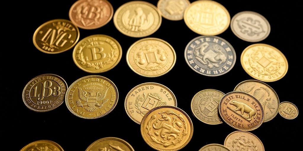 Collection de pièces d'or historiques du XIXe siècle.