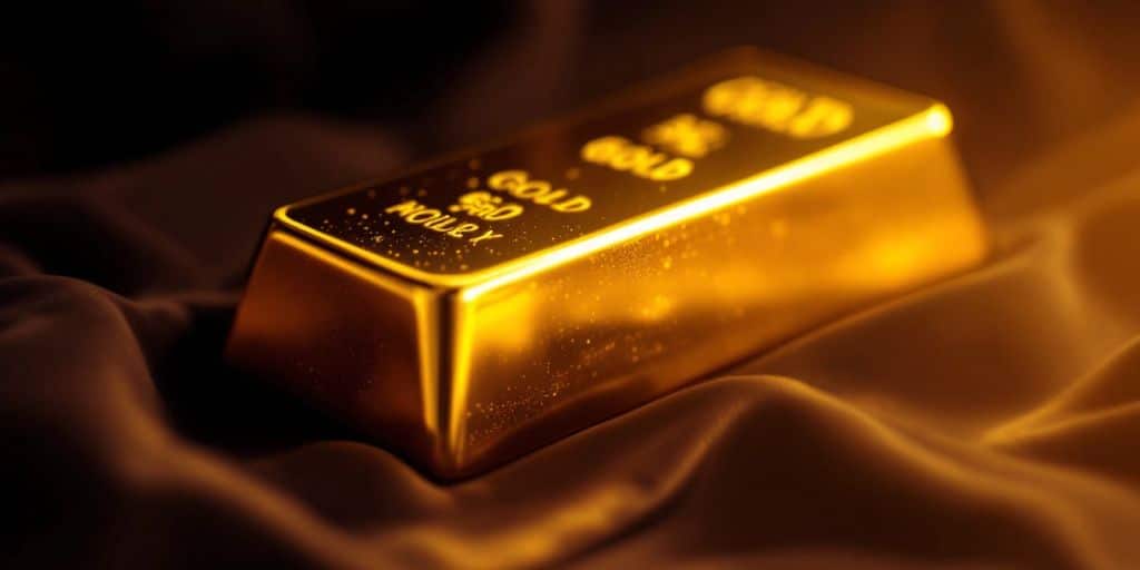 Un lingot d'or brillant sur un tissu velouté.