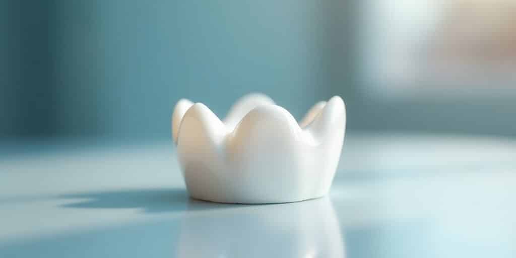 Couronne dentaire blanche brillante sur fond flou.