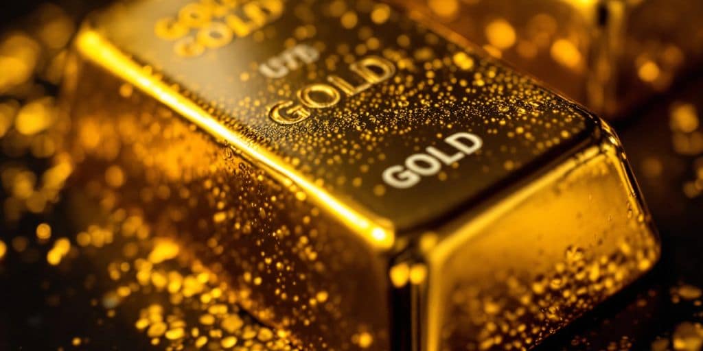 Barre d'or brillante sur fond sombre.