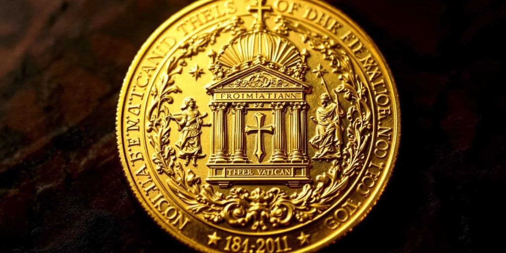 Pièce en or du Vatican avec des détails exquis.
