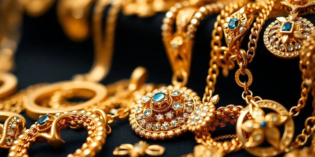Bijoux en or brillants sur fond flou.
