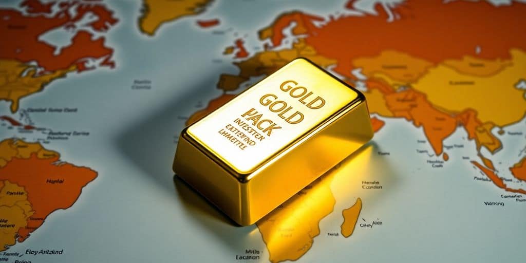 Barre d'or sur une carte du monde